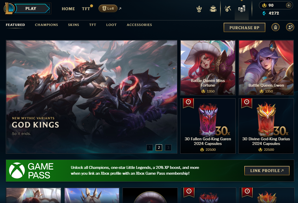 League of Legends Store Page