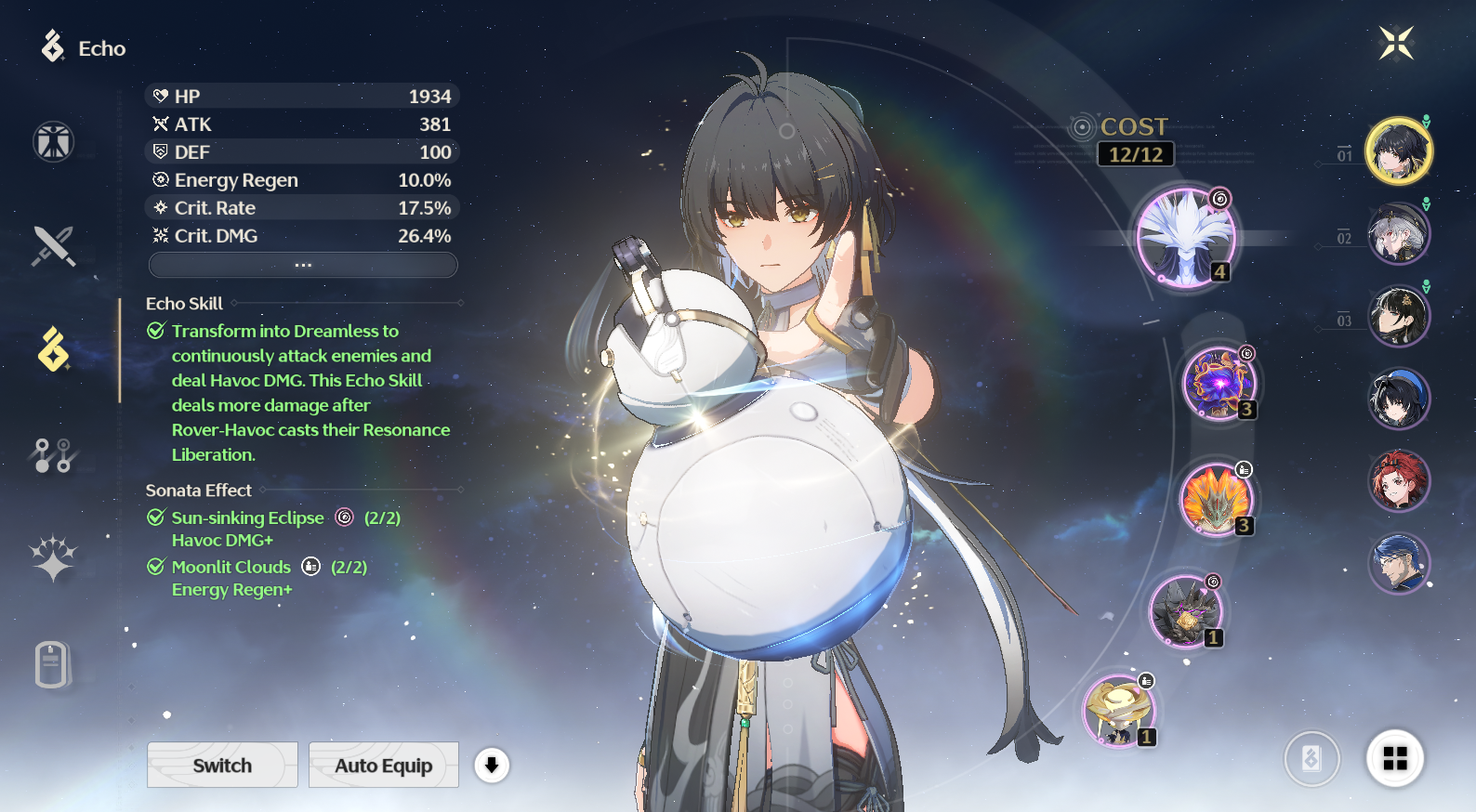 This is the echo selection screen for wurthering waves