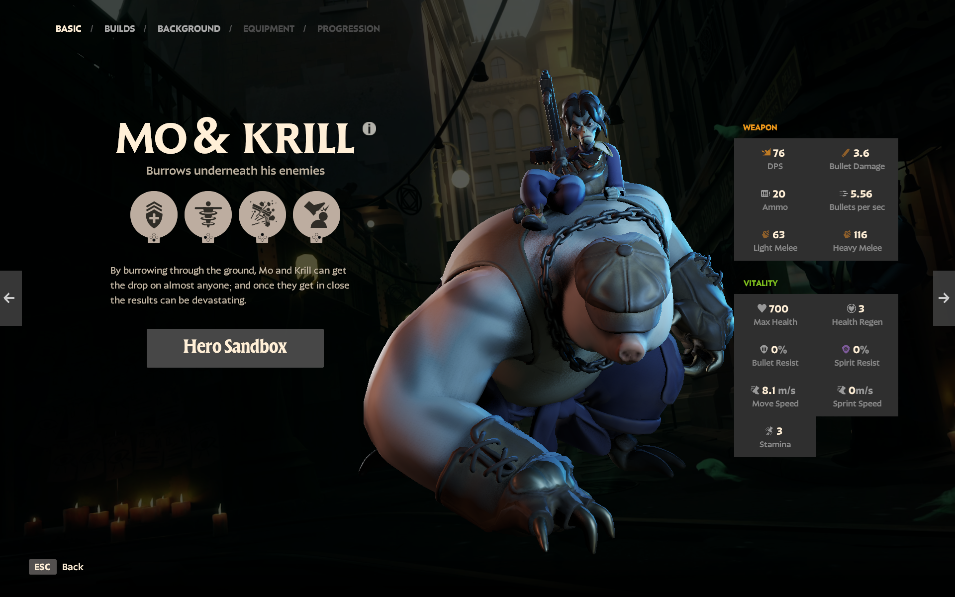 Character select screen for mo and krill