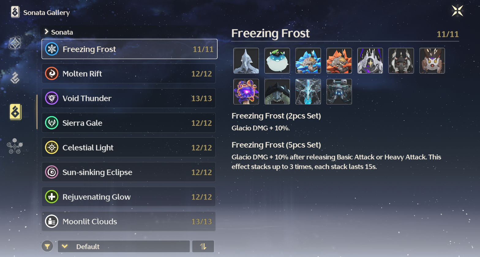 This is the sonata gallery for Wurthering Waves, using the Freezing Frost set as an example