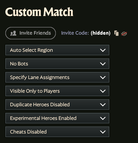 Options for a custom match in deadlock