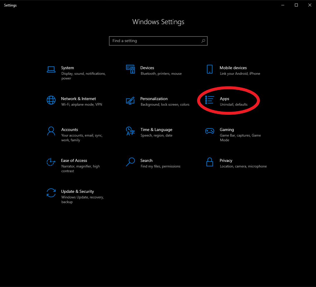 Windows Setting Menu