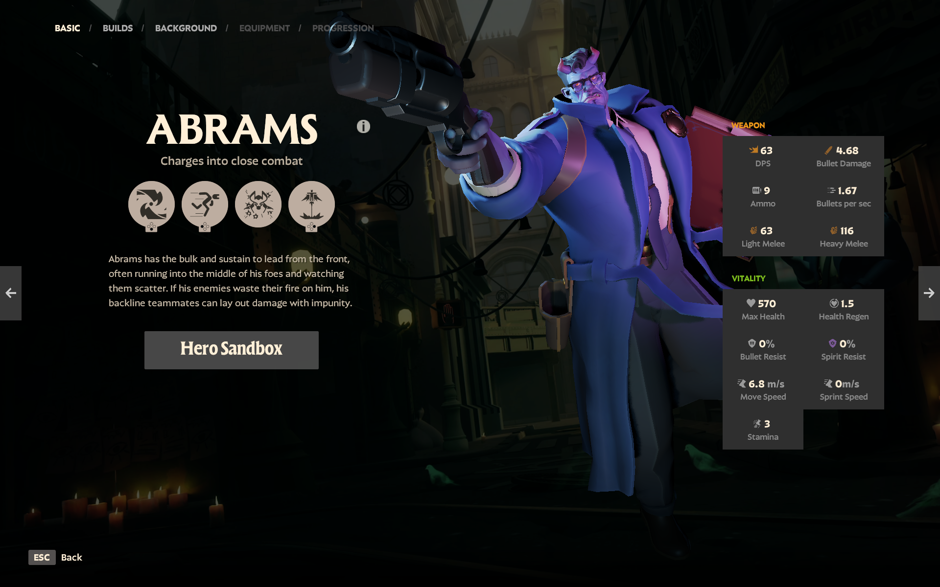 Character select screen for abrams