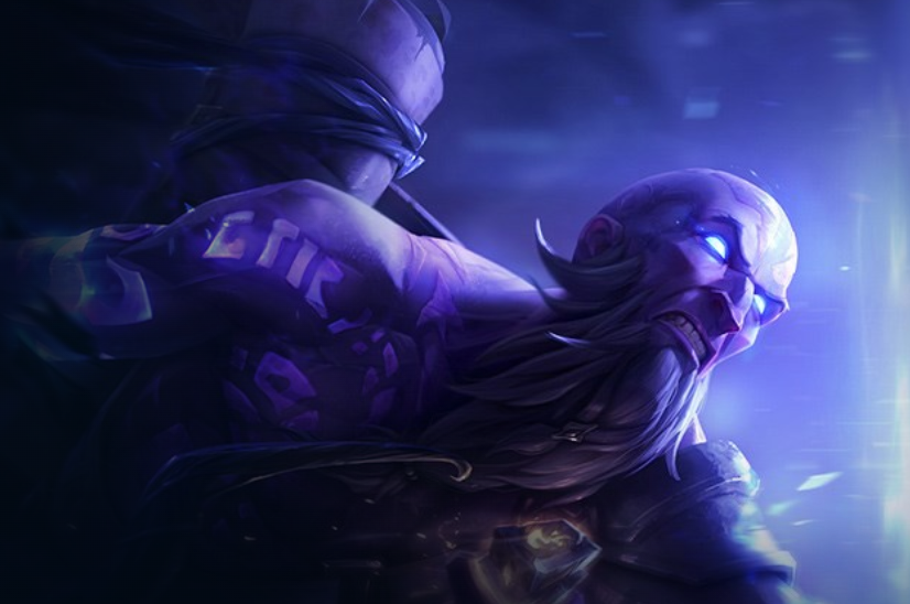 A blue-skinned man looking to the right, the splash art of League of Legends Champion Ryze