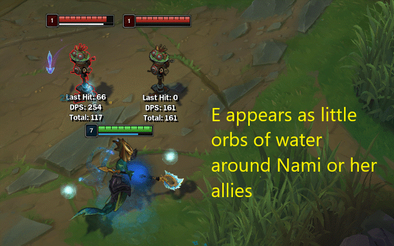 E appears as little orbs of water around Nami or her allies