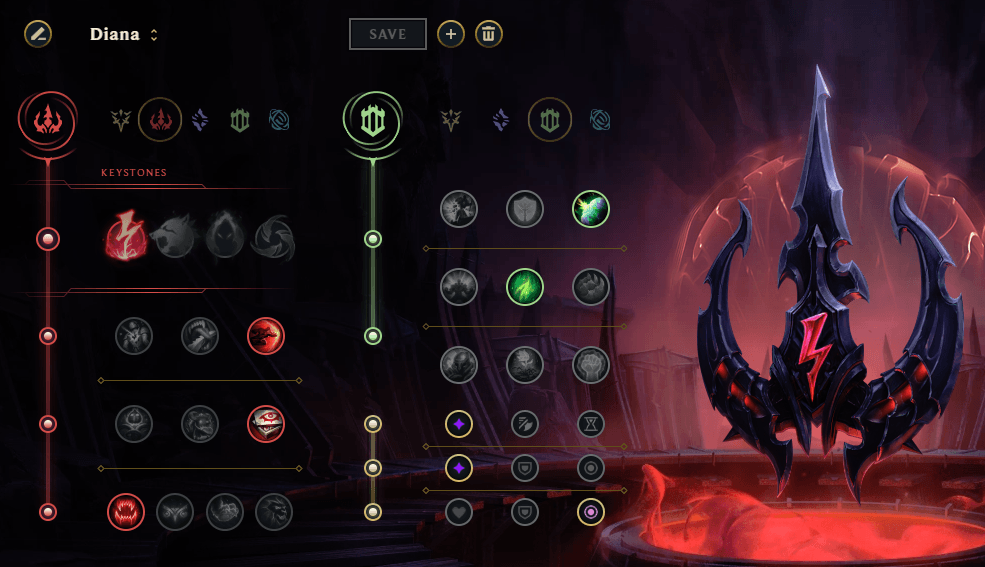Diana Electrocute Rune Page - Electrocute/Sudden Impact/Eyeball Collection/Ravenous Hunter/Shield Bash/Second Wind