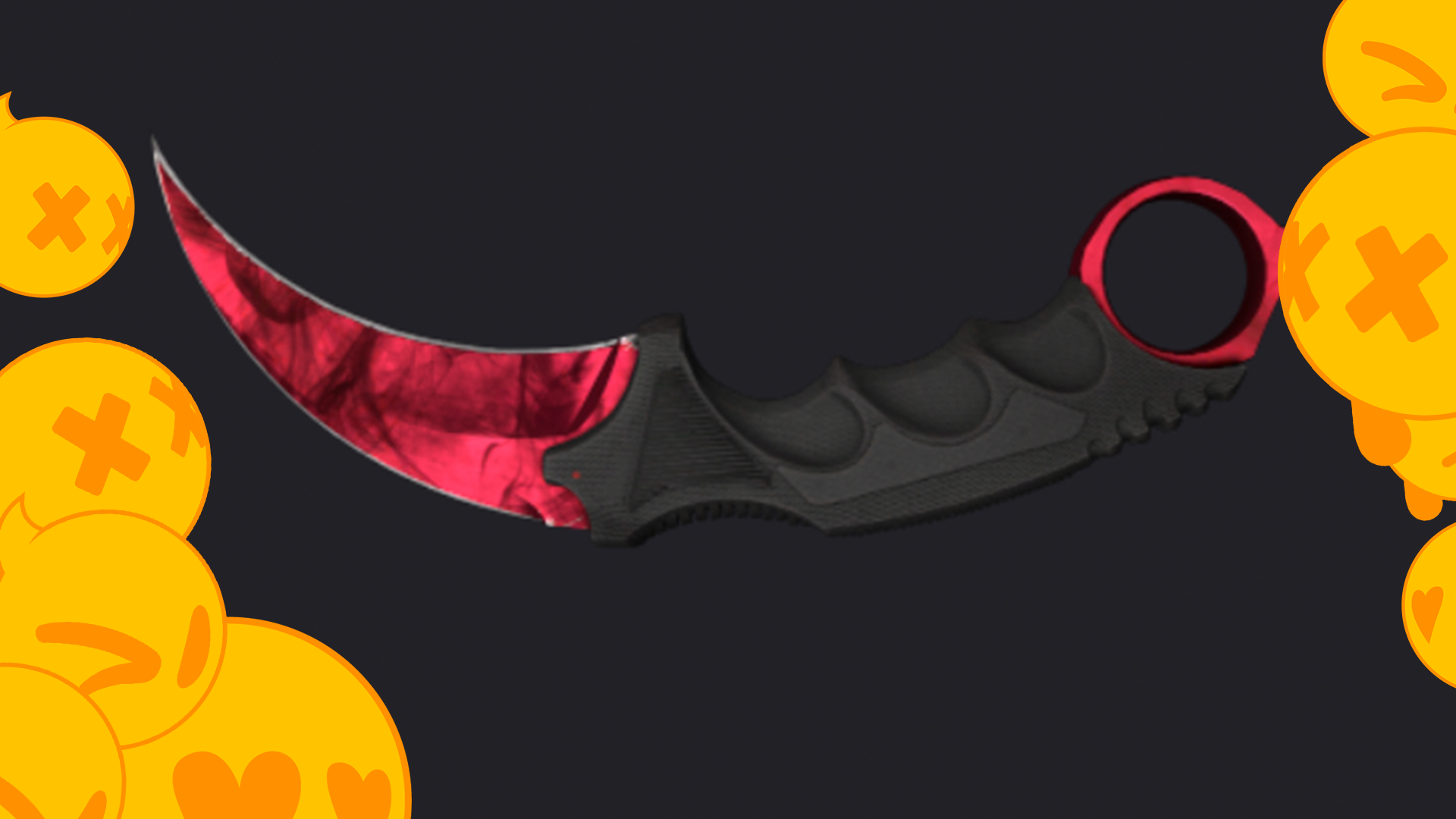 a karambit with a deep red blade