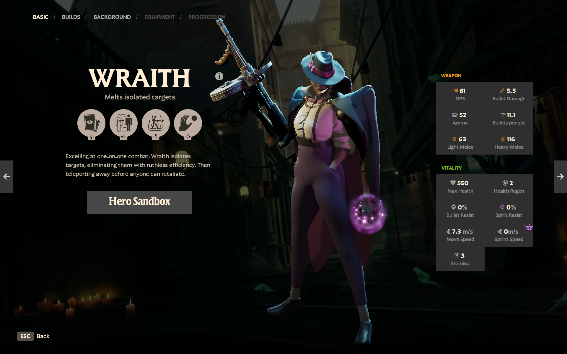 Character select screen for wraith