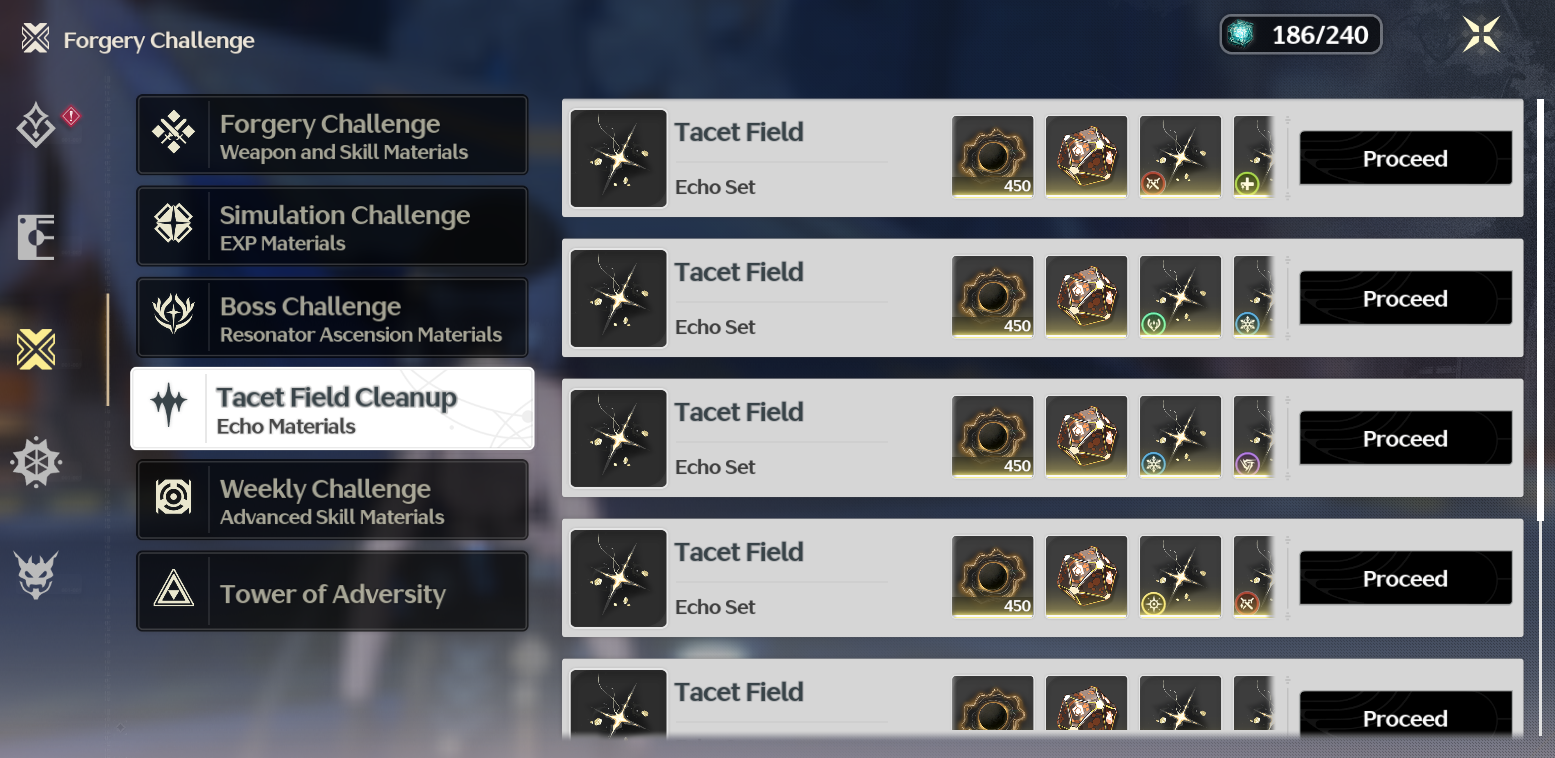 This is the Tacet Field menu.