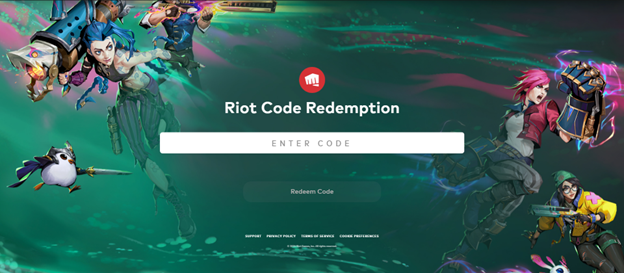 Online Redemption Code Screen for Riot Games