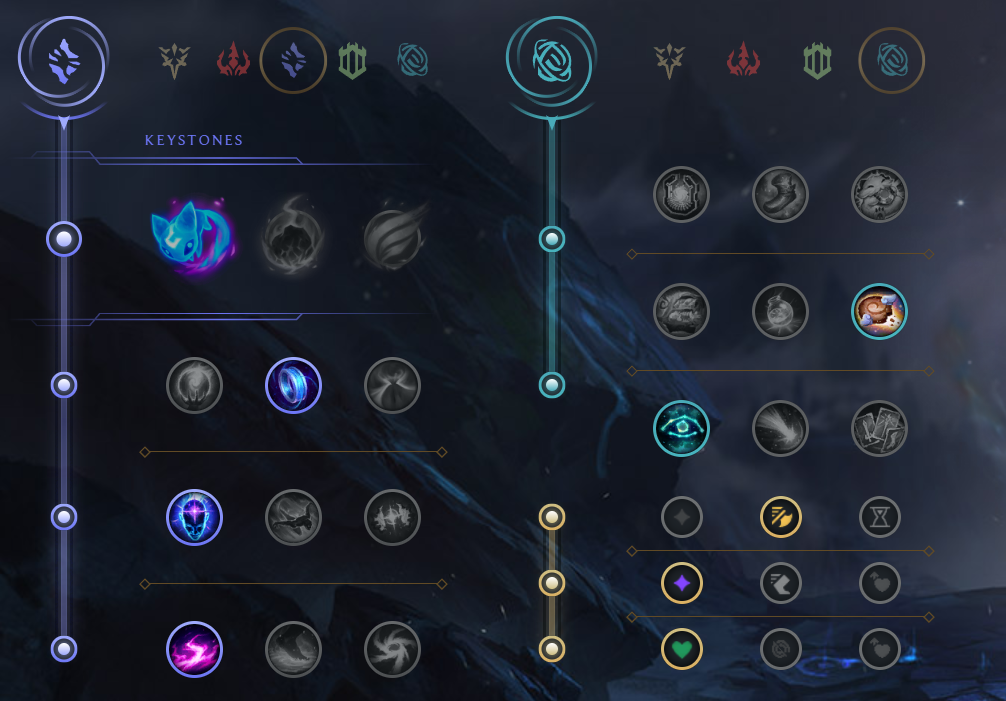 A League of Legends rune page, with Aery as the selected Keystone