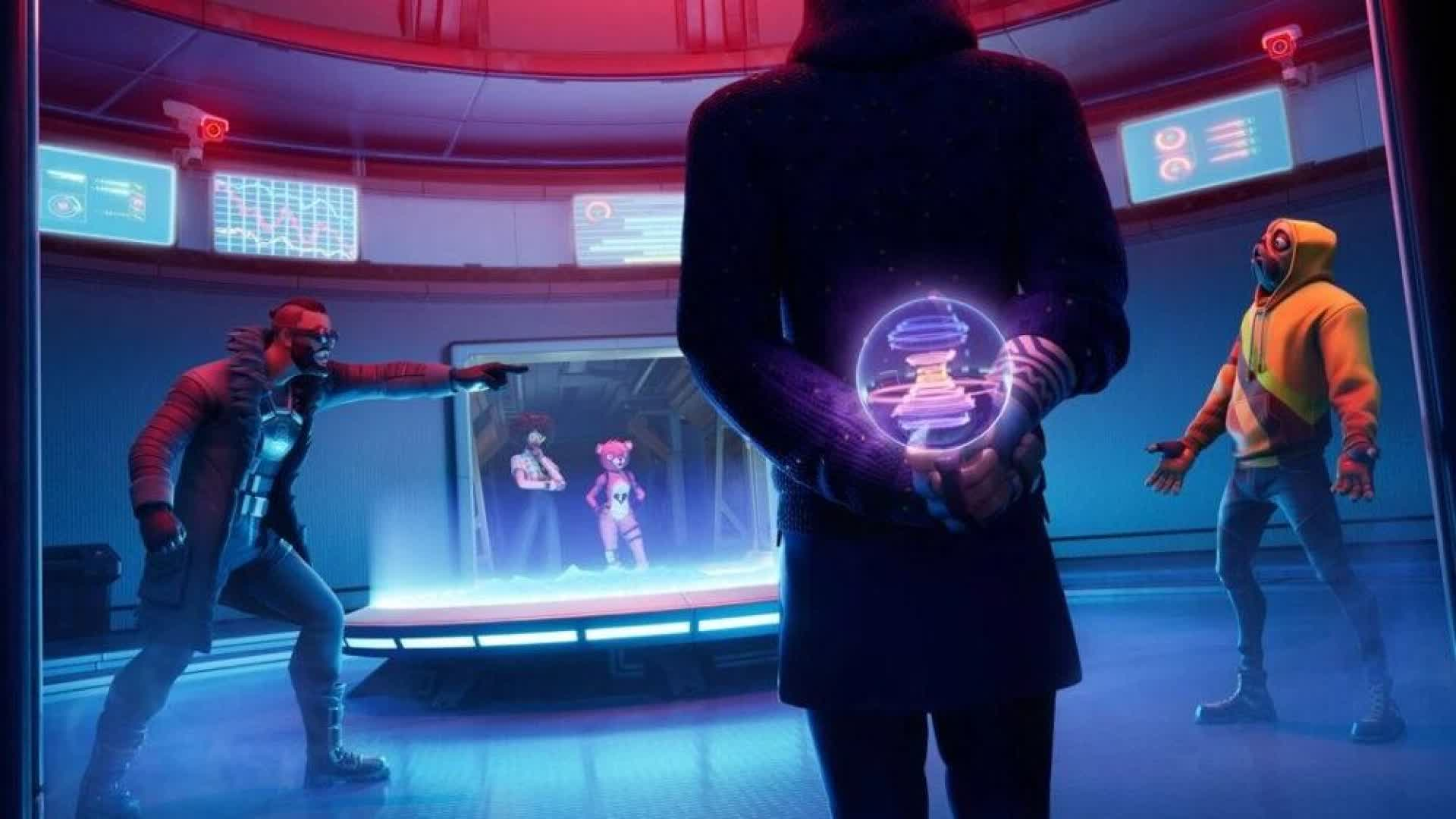 A man accusing another, while the traitor watches, hands behind his back sabotaging.