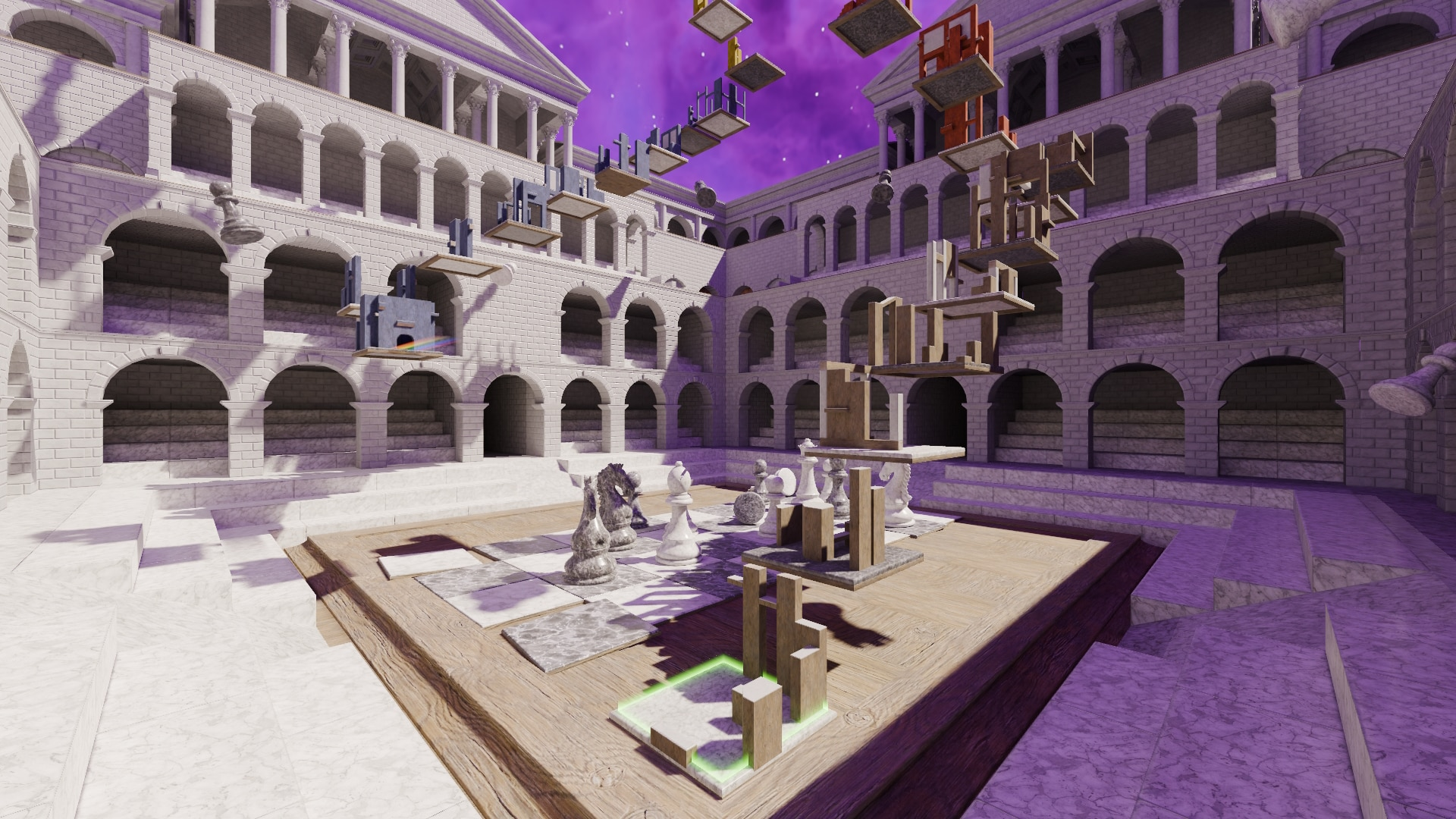 An MC Escher-esque Greek structure, with floating platforms.