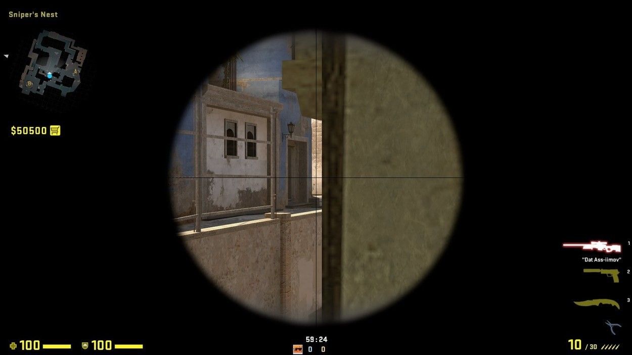AWP playing Window Close aimed at Cat/Middle on Mirage