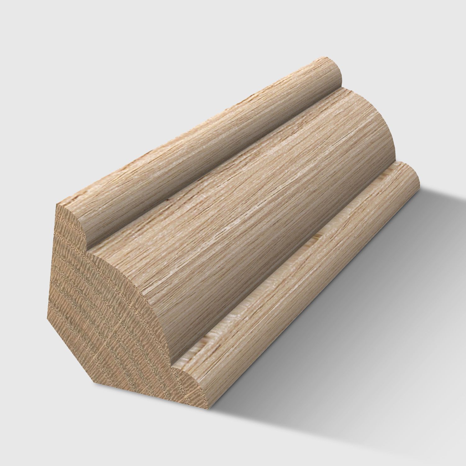 A rounded profile with a flat top and bottom corner timber moulding in Tasmanian Oak 12 x 12mm 2.4m