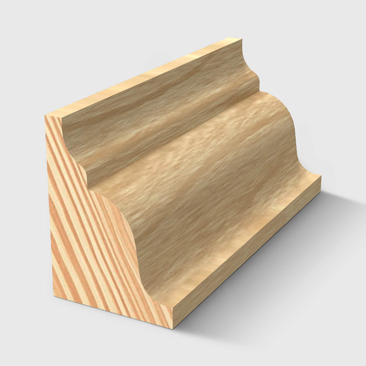 A timber moulding with a decorative concave and convex curved profile in Clear Pine 23 x 18mm 2.4m