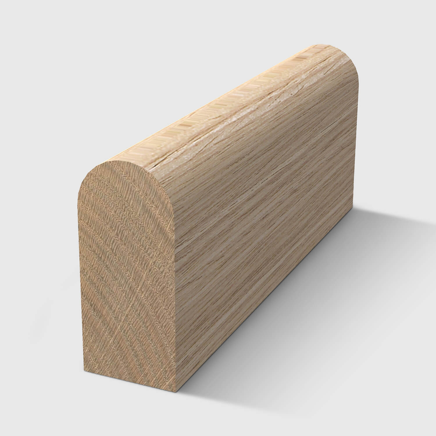 A a timber moulding with a half-round top profile and flat base in Tasmanian Oak 20 x 9mm
