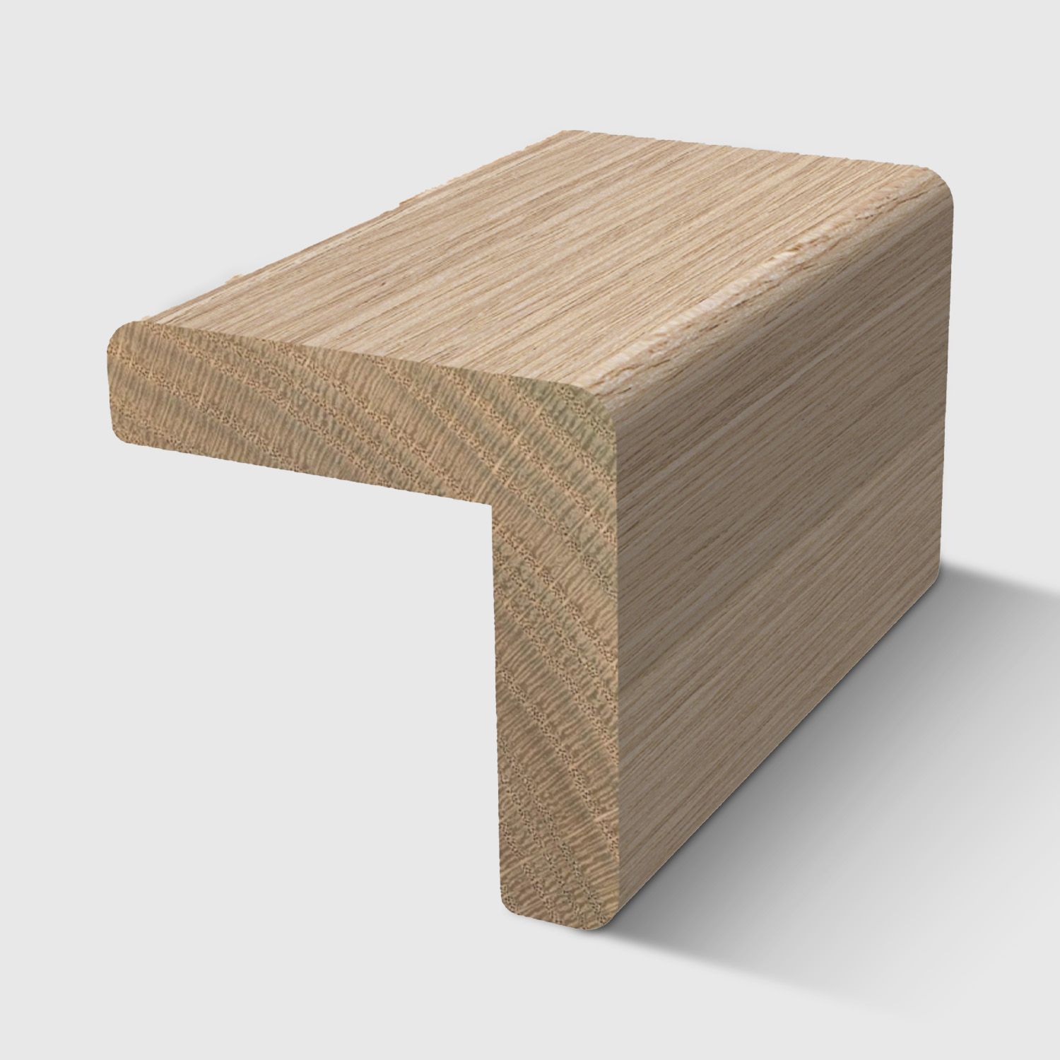 A timber moulding with an L-shaped rebate profile and rounded outer edges in Tasmanian Oak 30 x 30mm  2.4m