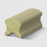 A timber handrail profile with a rounded top and concave sides, with a detailed notched section on the underside H3 Primed FJ Pine 66 x 66mm