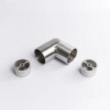 A flexible Stainless Steel metal tube connector positioned between two silver circular mounting inserts 43mm