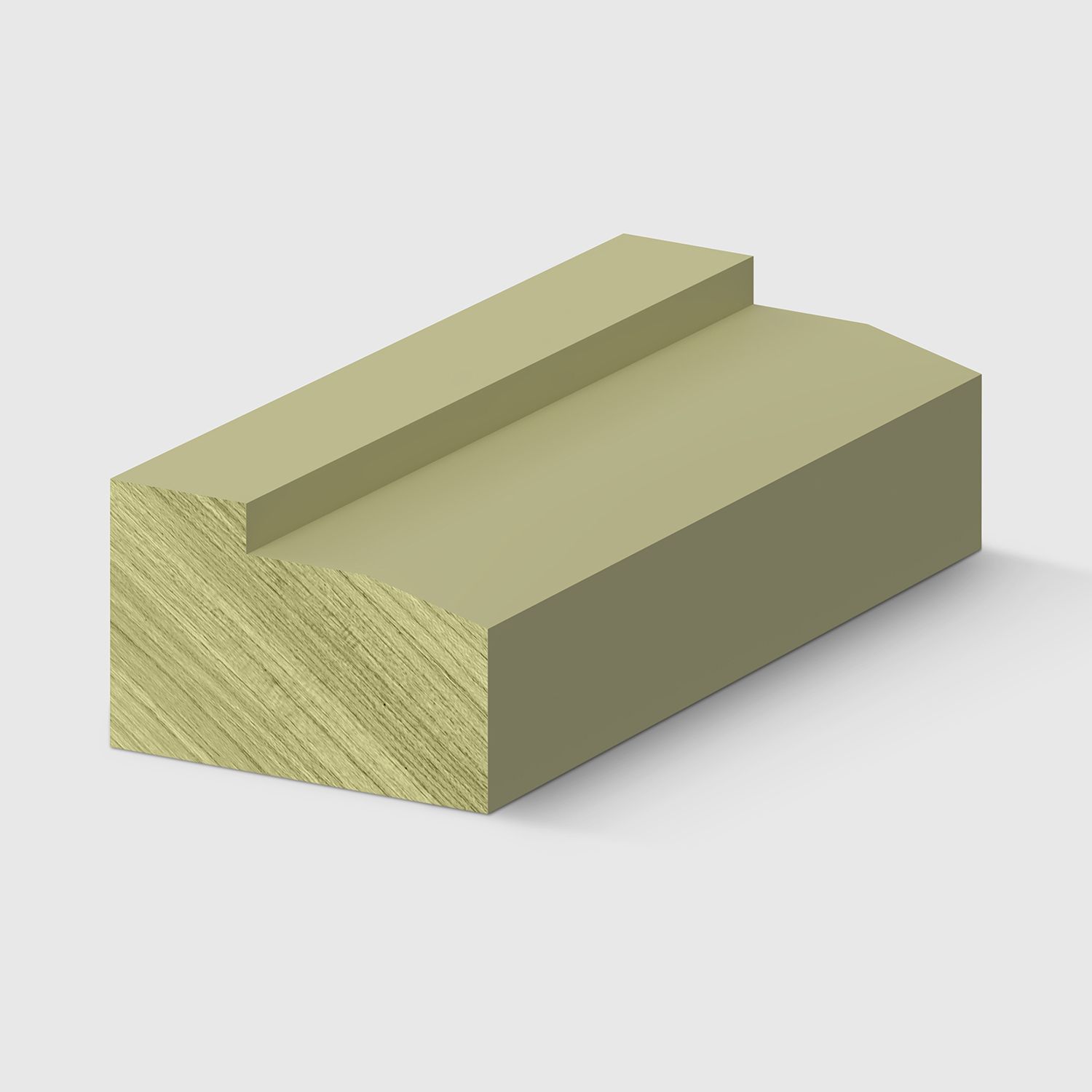 a timber moulding with a flat top and a shallow curved bevel along one side in H3 Primed FJ Pine 66 x 42mm
