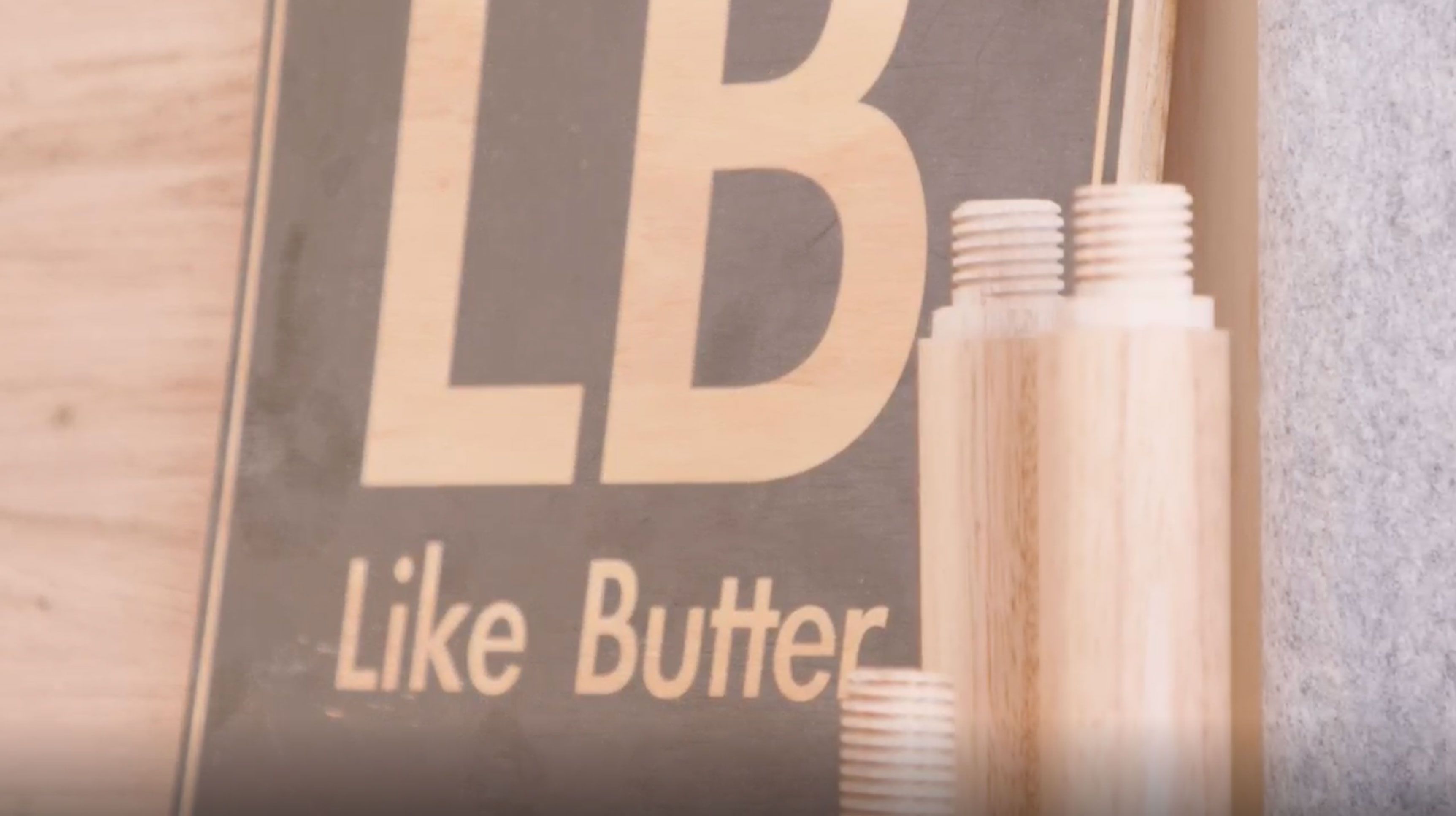 Like Butter logo stamped on furniture