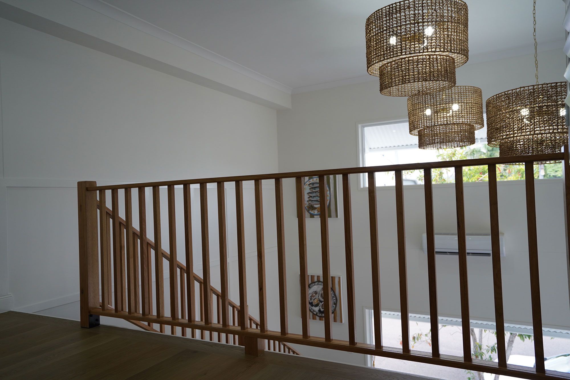 Close up of a staircase balustrade made from Porta timbers