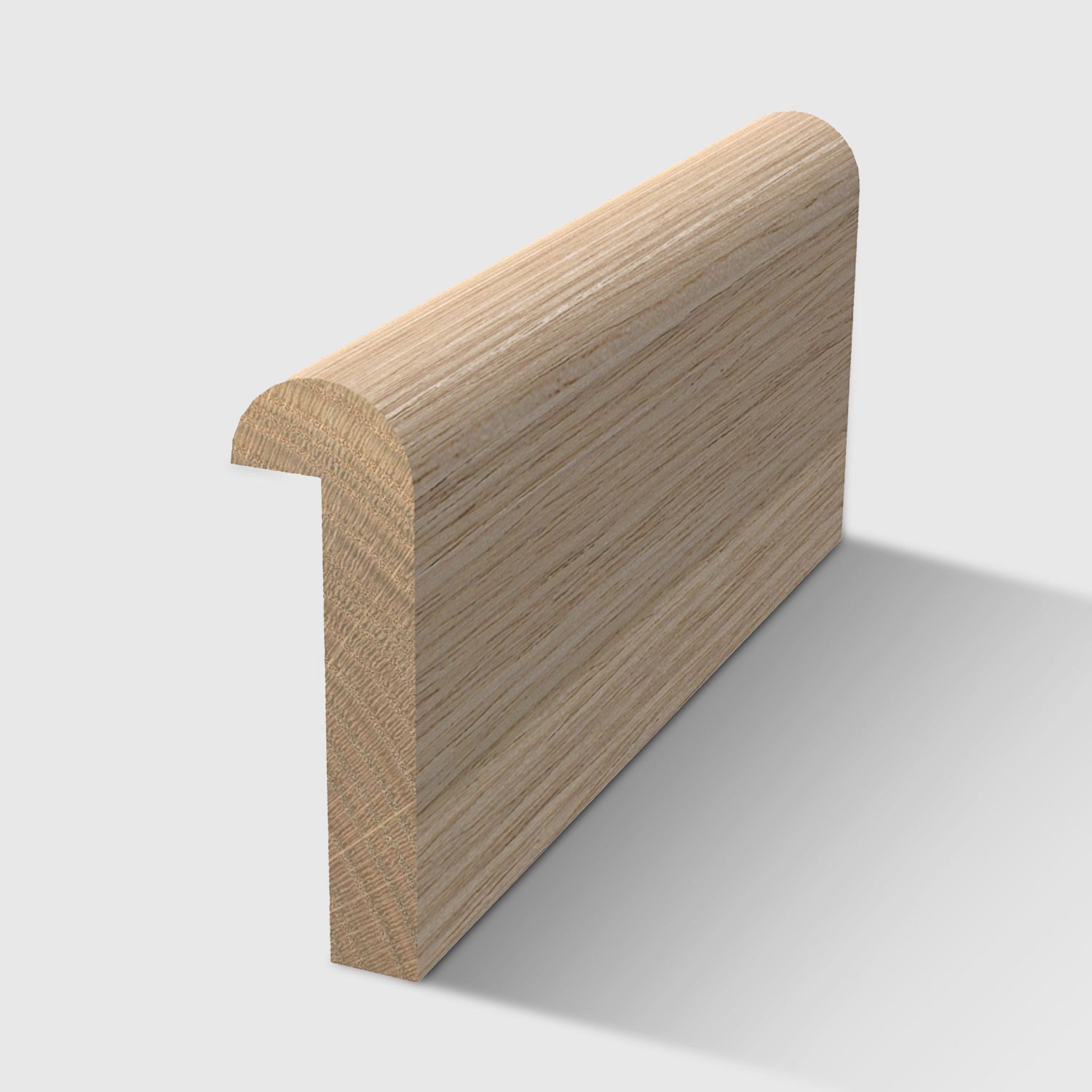 A timber moulding with an L-shaped profile and a rounded top edge in Tasmanian Oak 22 x 7mm