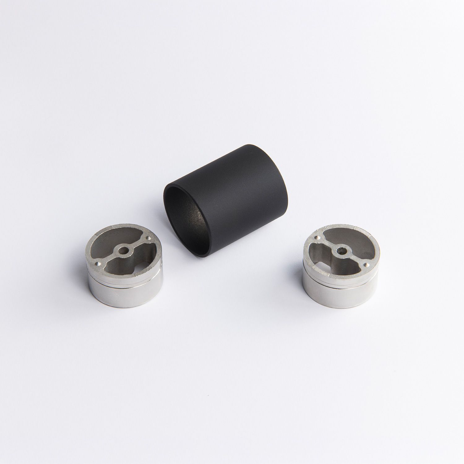 A cylindrical steel joiner in Black 50mm 43mm