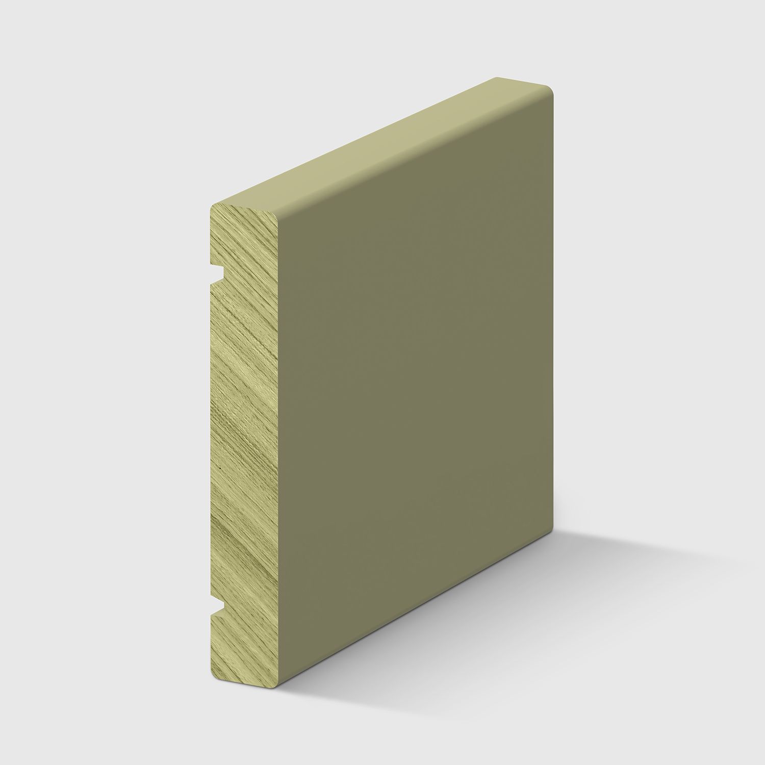 a flat timber fascia board with a small recessed s along one in H3 Primed FJ Pine 190 x 30mm 2.7m