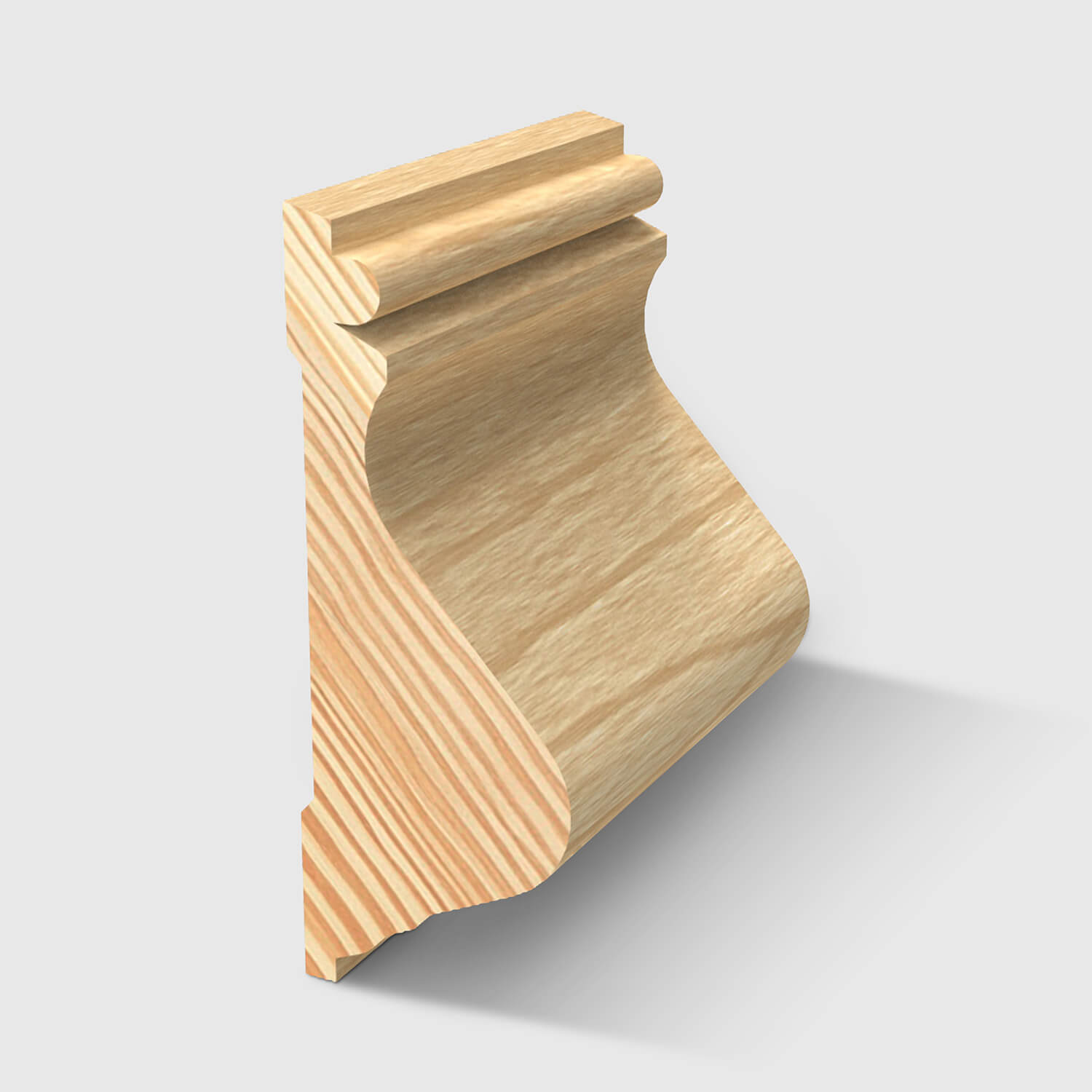 A timber moulding with an ornate concave and convex profile in Clear Pine 65 x 25mm 3.0m