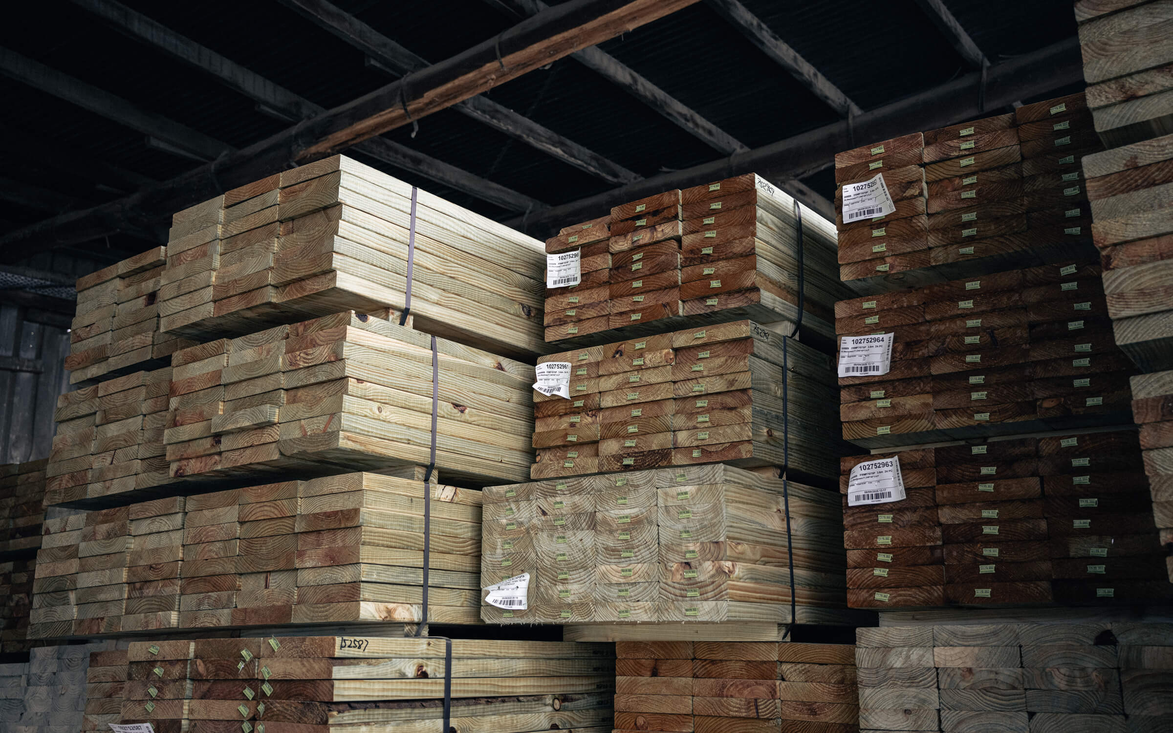 Stacked timber in storage