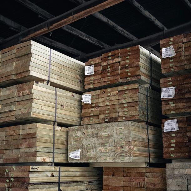 Stacked timber in storage