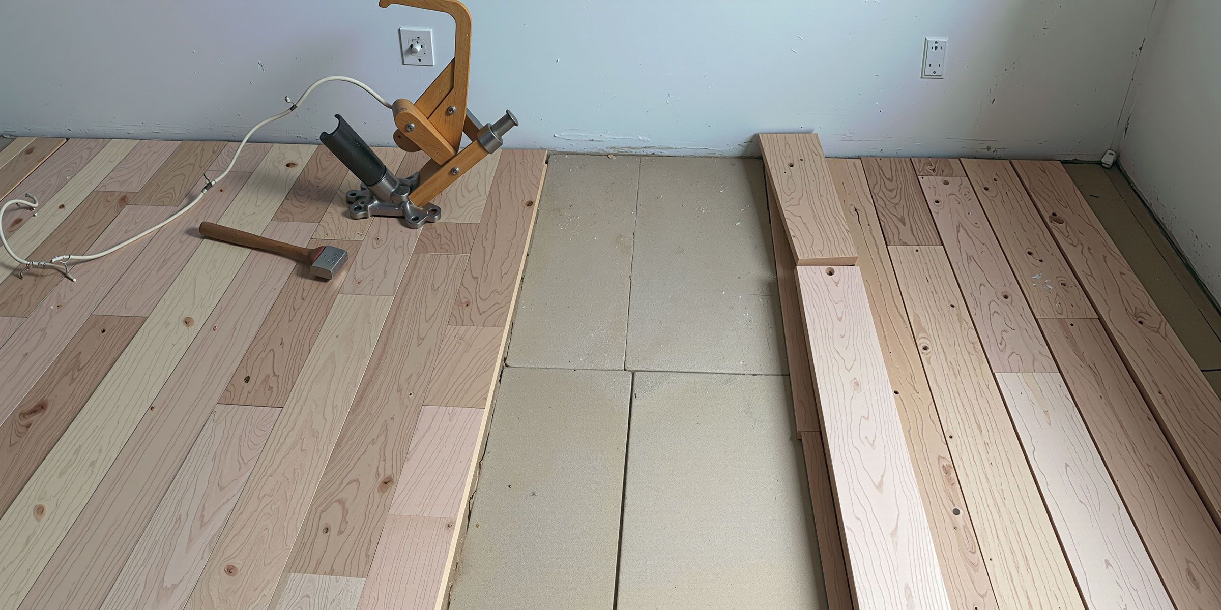 A close up showing STRUCTApanel® Smooth 12mm as the base for a timber floor