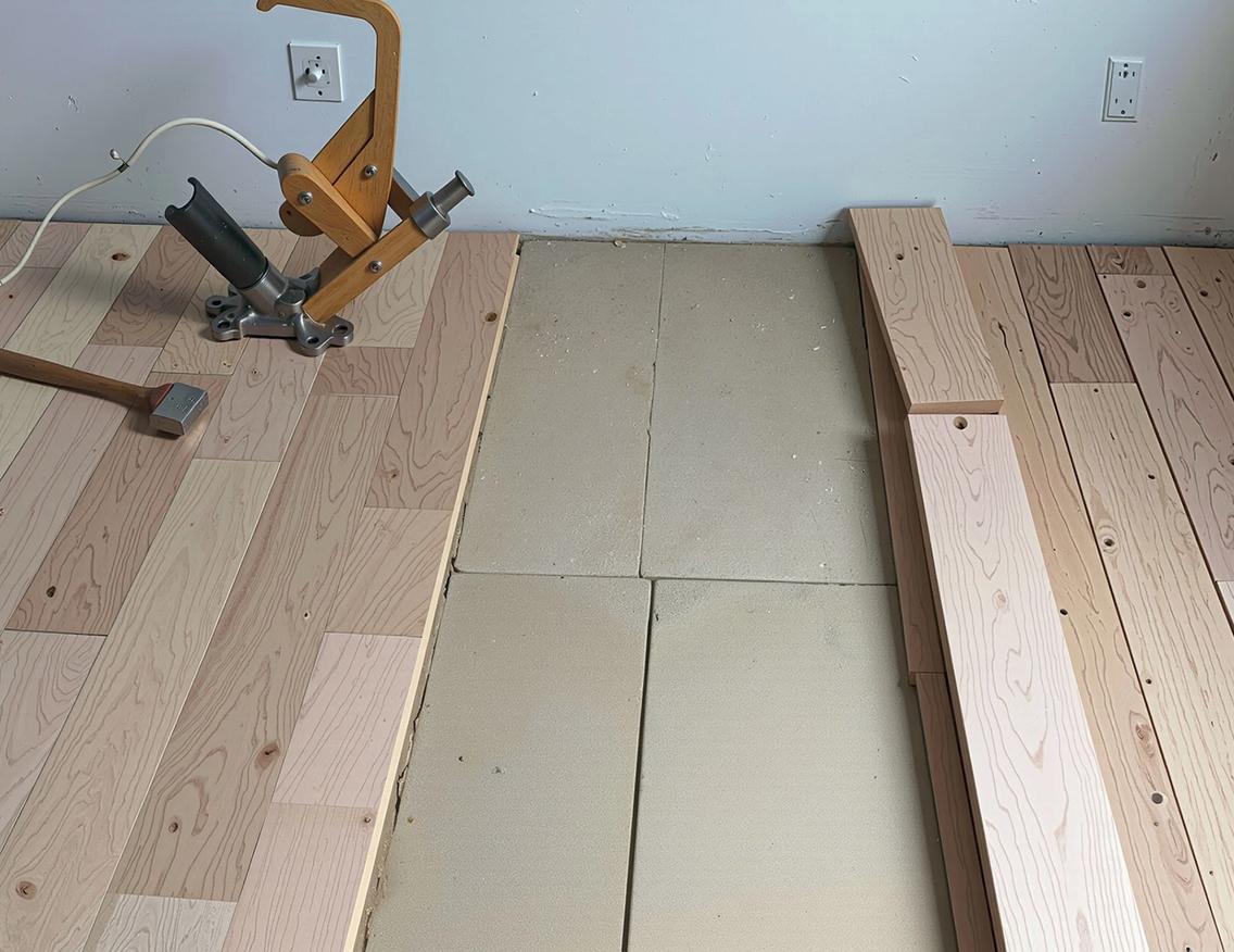 A close up showing STRUCTApanel® Smooth 12mm as the base for a timber floor