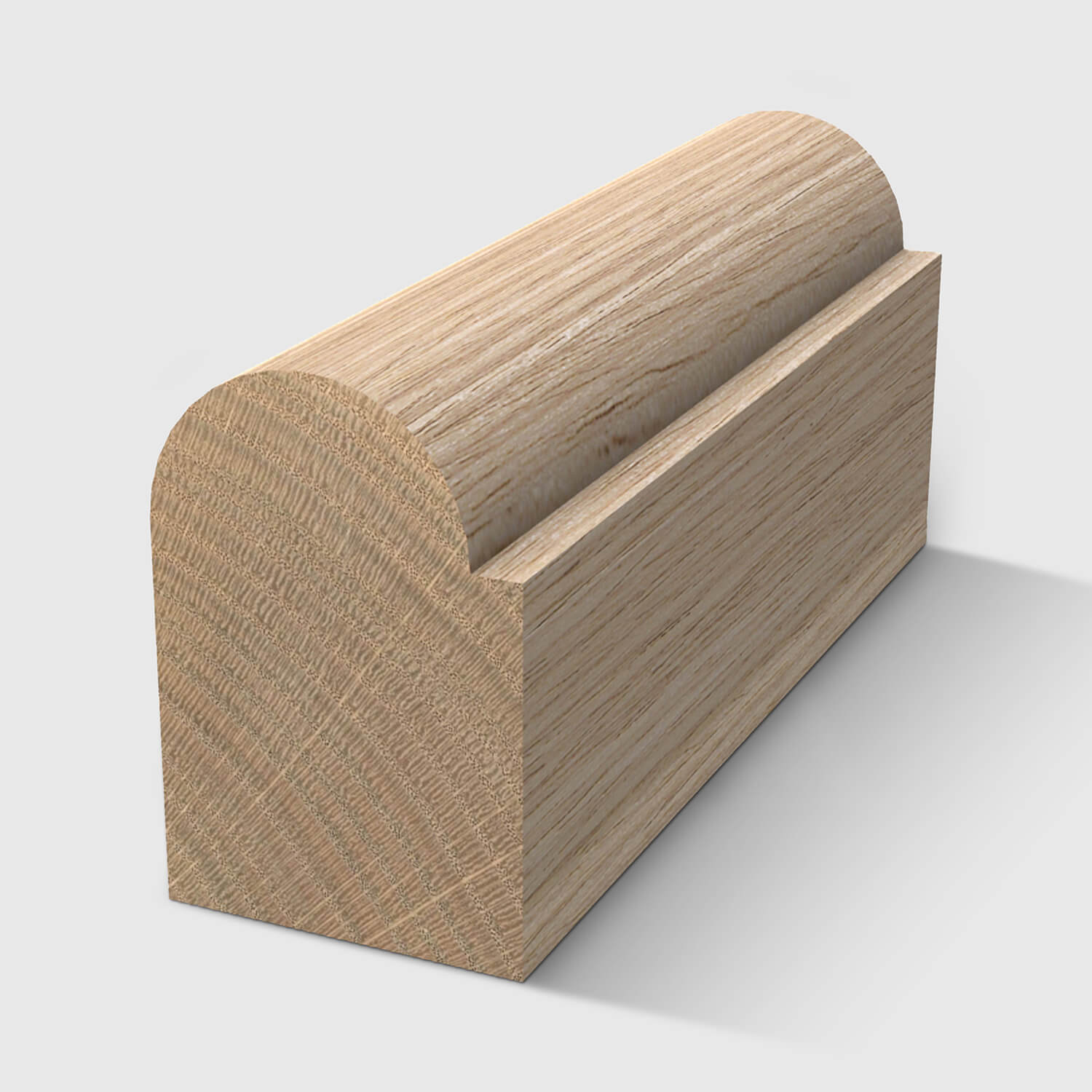 A a timber moulding with a half-round top profile and flat base in Tasmanian Oak 20 x 15mm