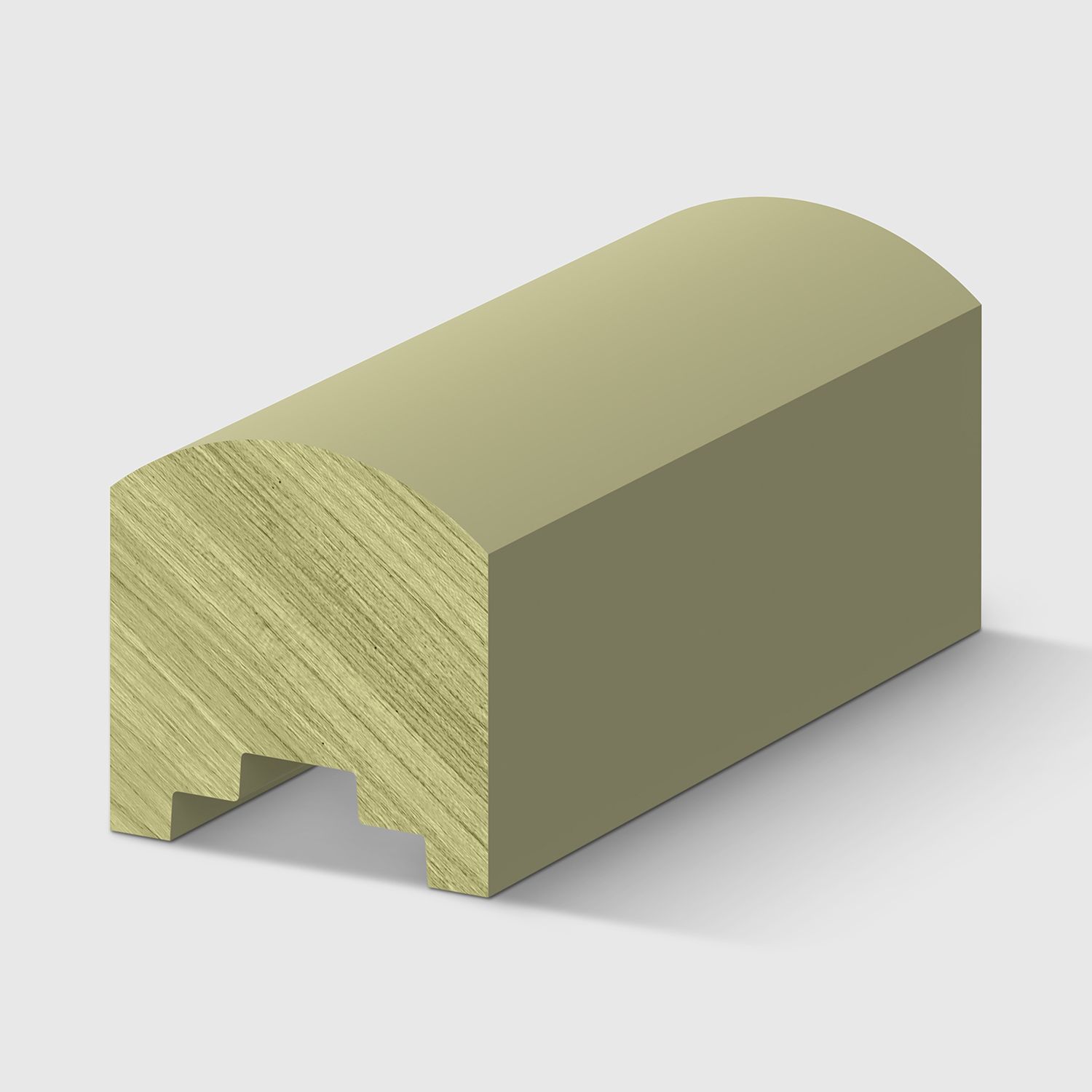 A primed, treated timber Profile with domed top and a notched underside designed for fitting or mounting in H3 Primed FJ Pine 66 x 66mm