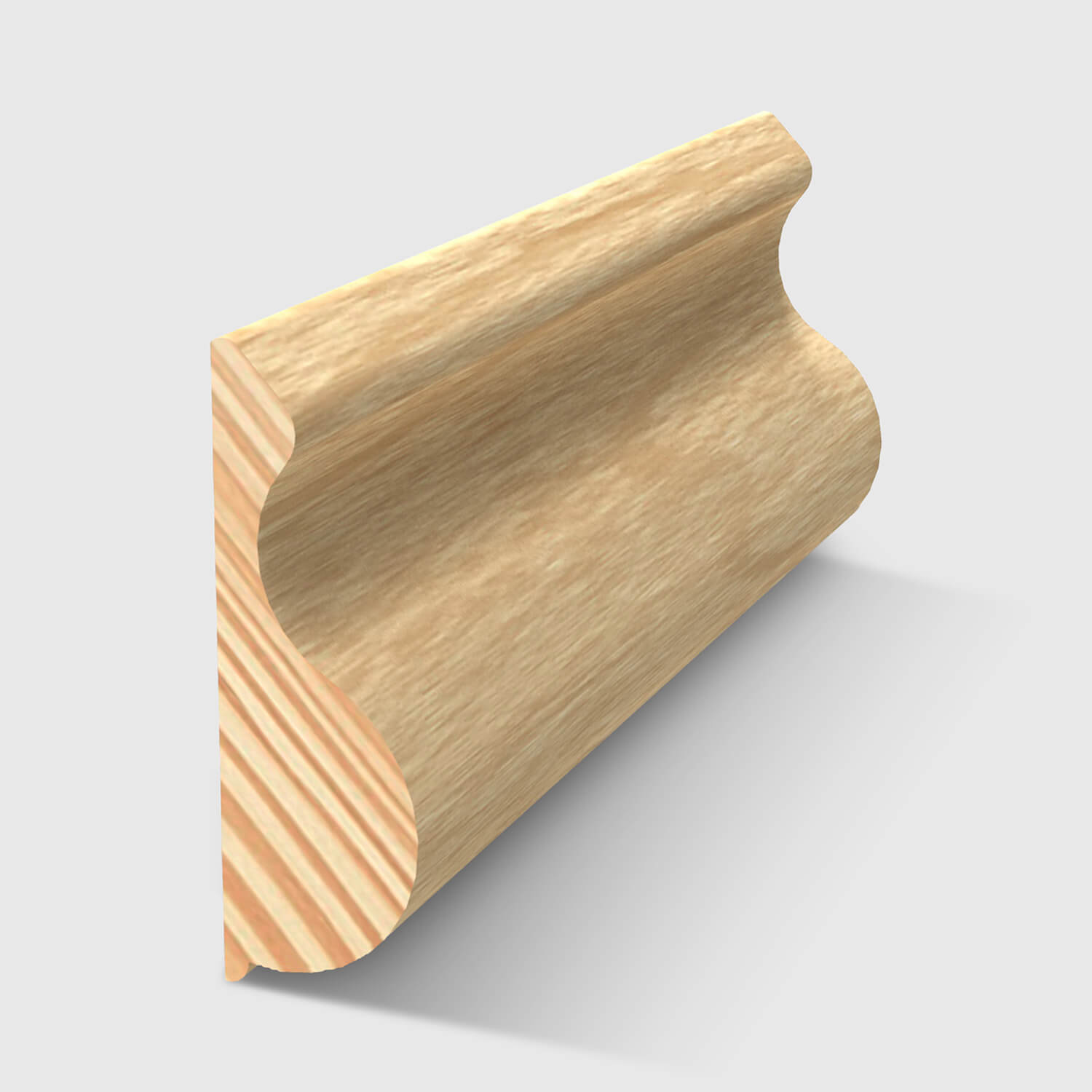 A timber moulding with a decorative concave and convex curved profile in Clear Pine 23 x 8mm 2.4m