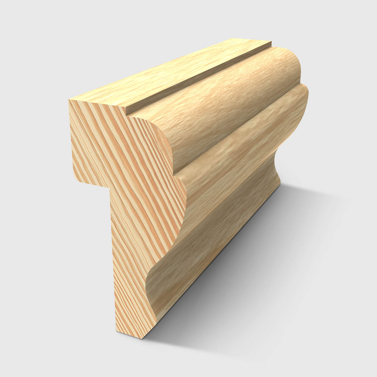 A timber moulding with multiple ornate concave and convex profile in Clear Pine 30 x 15mm 3.0m