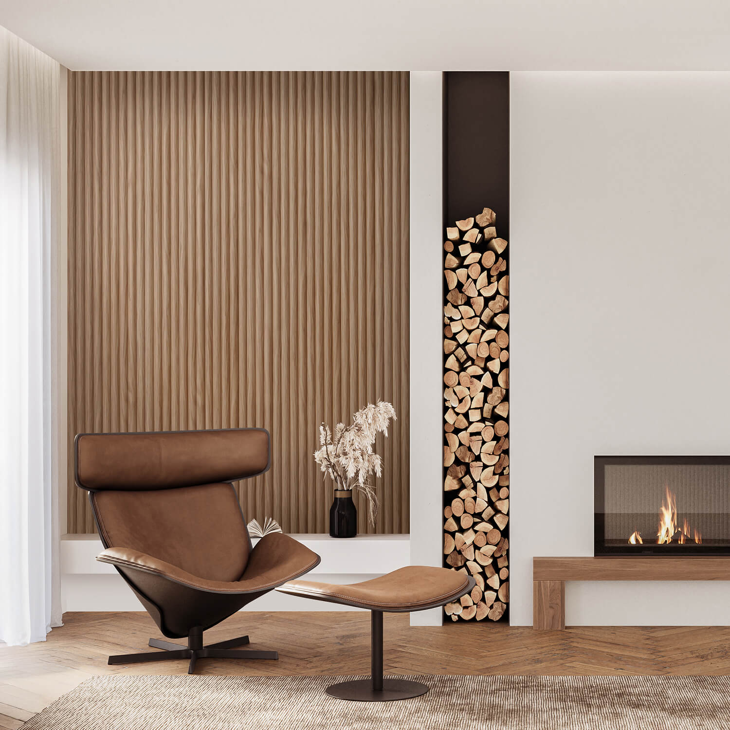 An image of a living area with a chair on the left hand side and easycraft easylining installed on the wall.