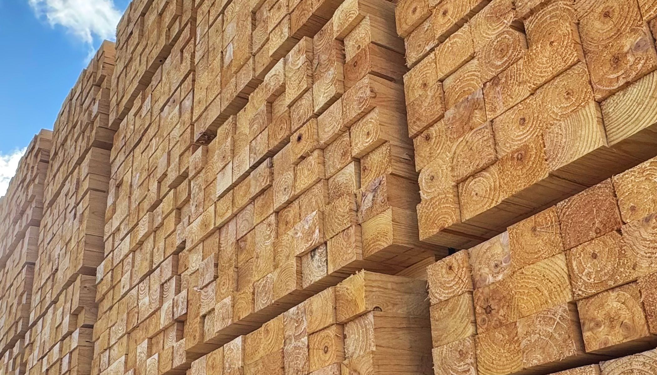 A timber yard full of structural outdoor timbers
