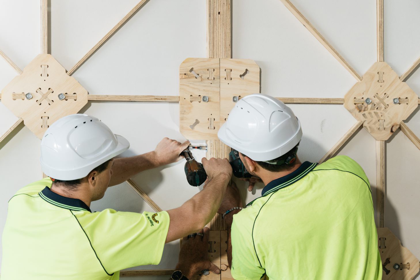 STRUCTAply Square Edge plywood panels precision-cut for circular retail fitout system.