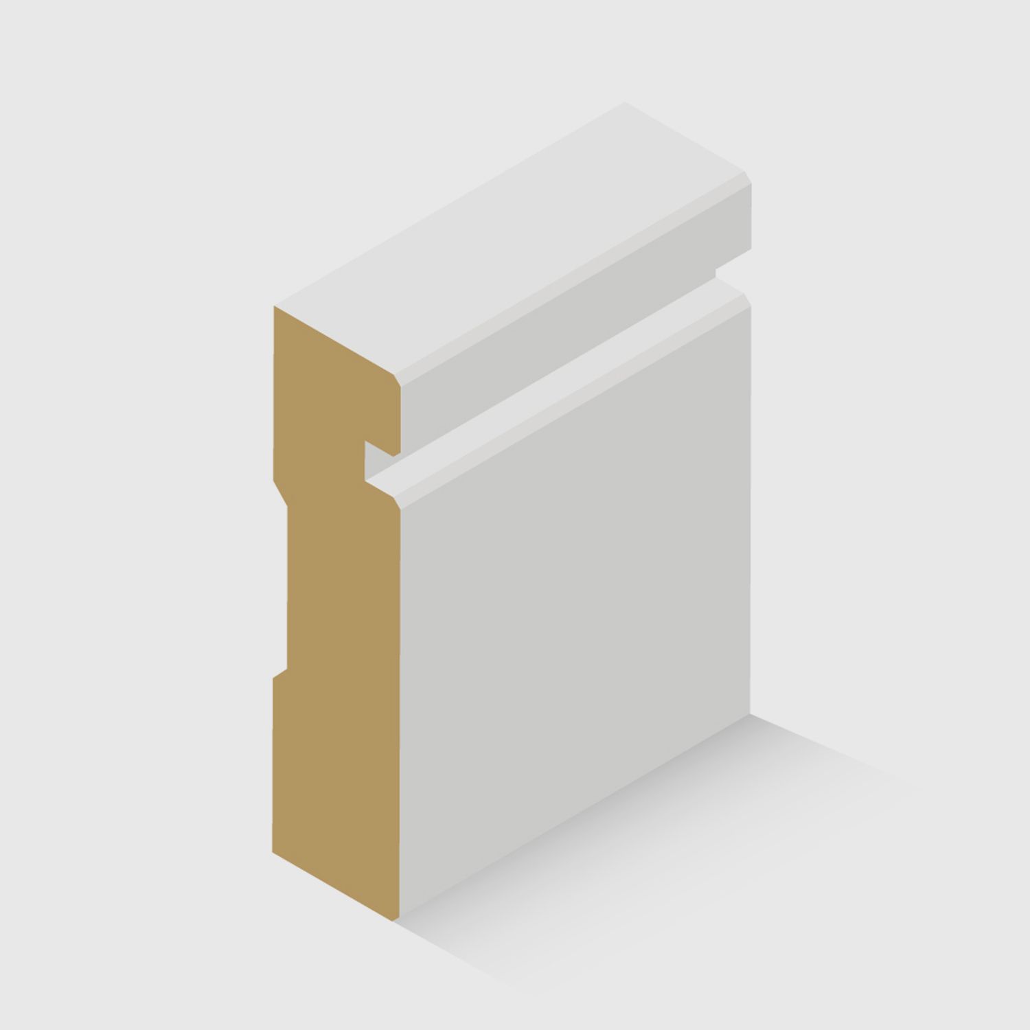 An MDF skirting board with a decorative stepped and grooved profile along the top edge 67 x 18mm