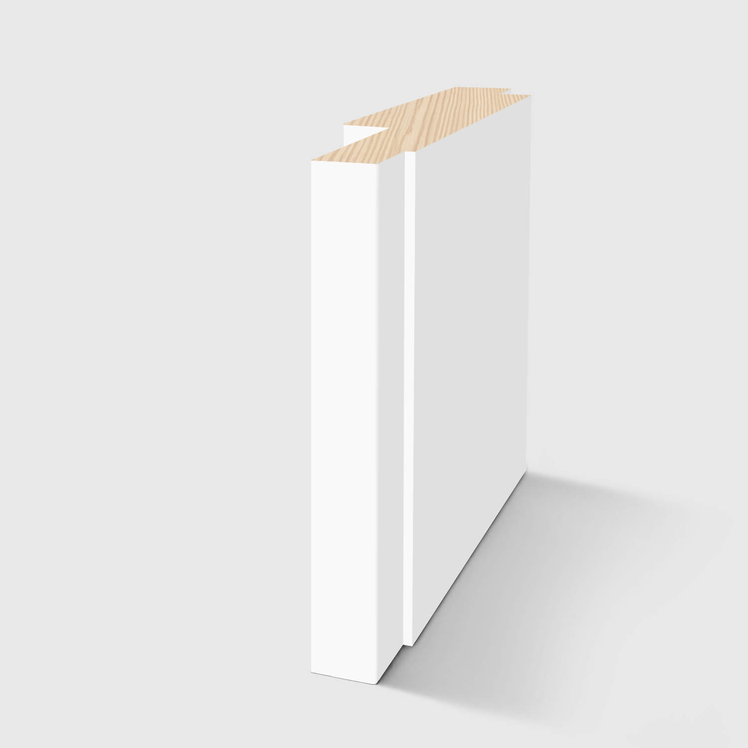 A rectangular profile with a small stepped rebate for door fitting in Primed FJ Pine 116 x 30 x 38mm