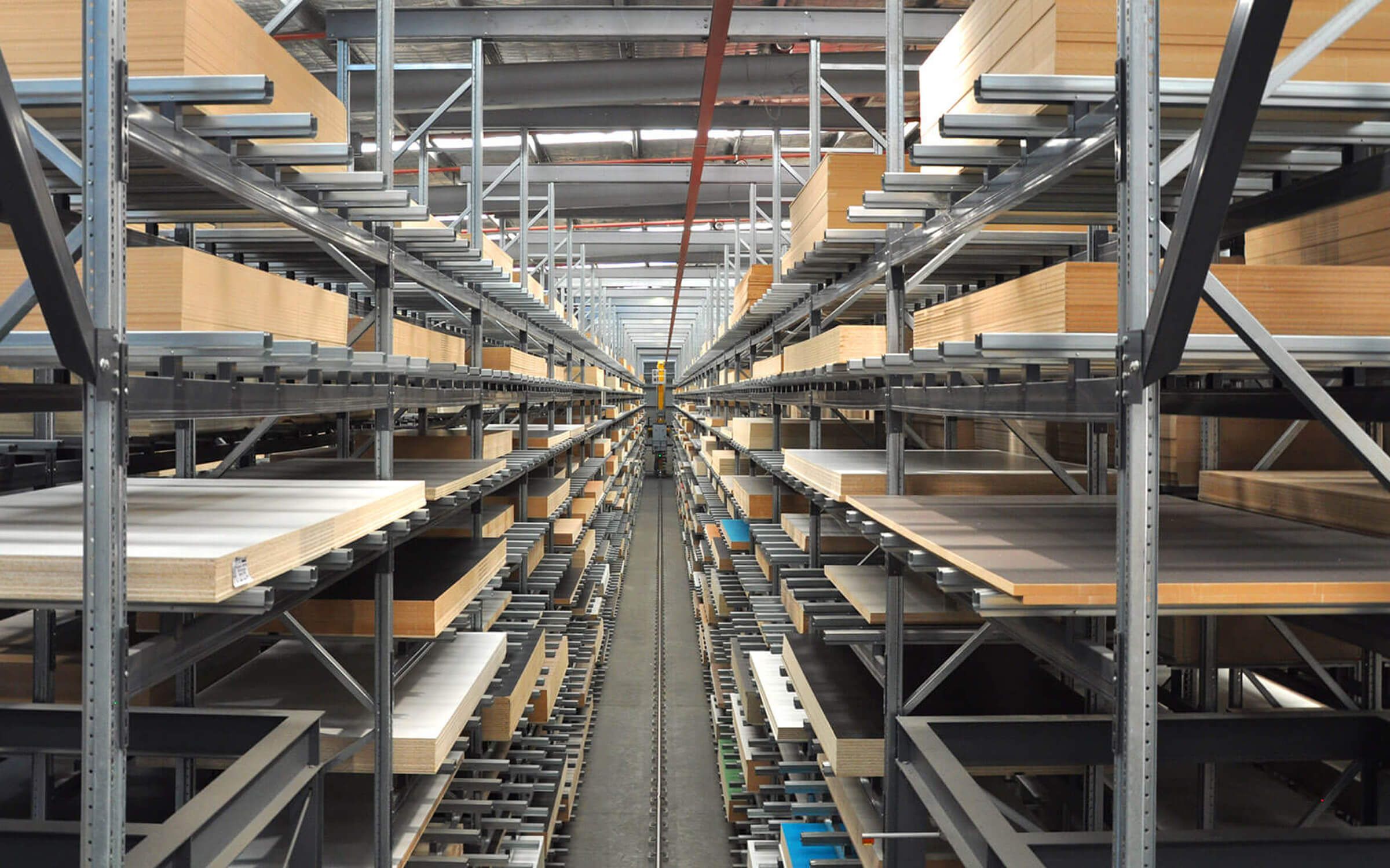 Stacked MDF & Particleboard on High-bay Warehouse racks