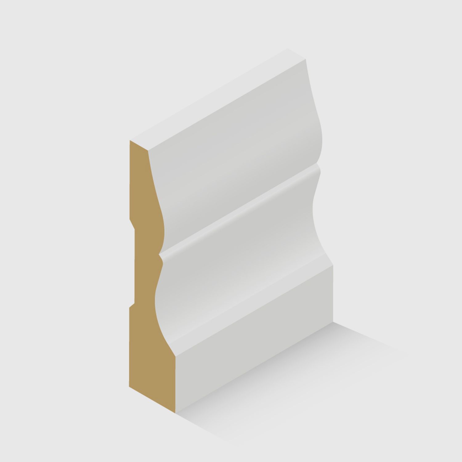 A white-painted MDF skirting board with a decorative triple-curve profile along the top 67 x 18mm