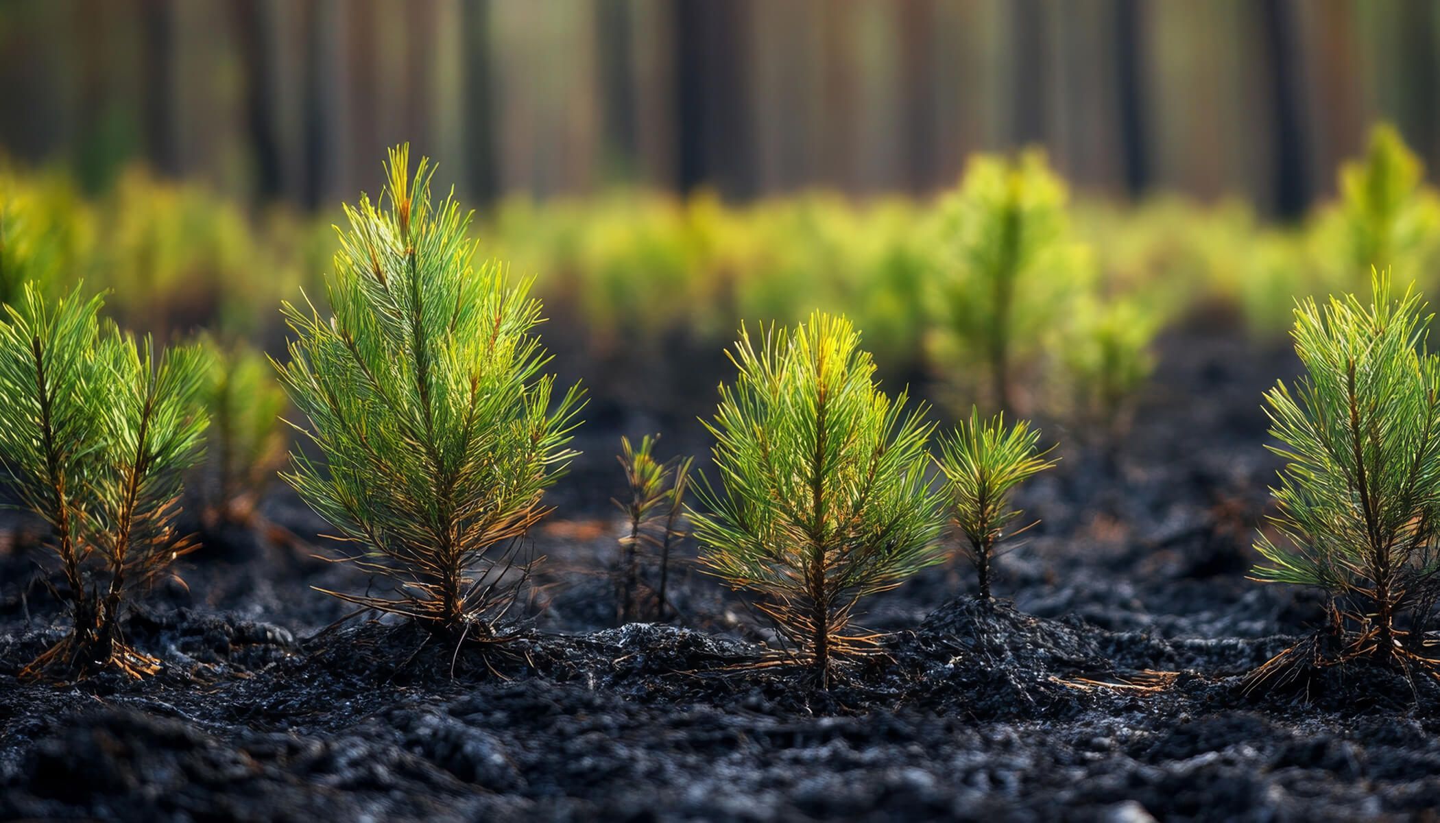 Small pine trees that have been replanted for resourcing