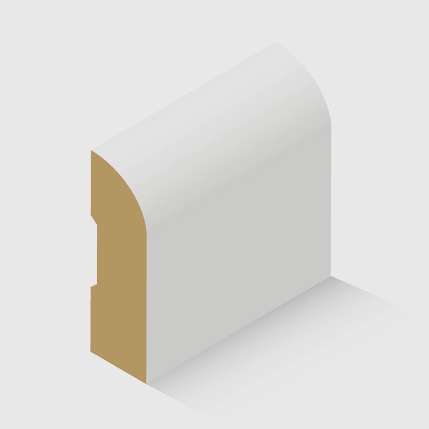 A timber moulding with a curved top and a small recessed groove on the back in MDF 67 x 18mm