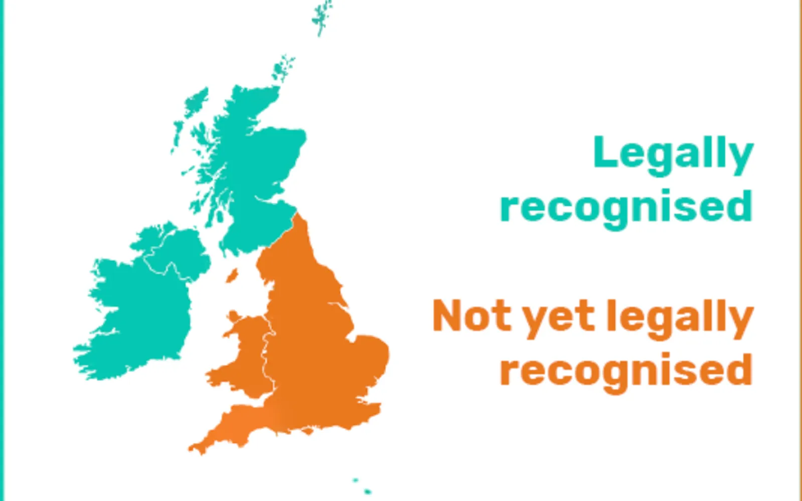 Map showing that Humanist weddings are legal everywhere in the UK and Ireland apart from England and Wales