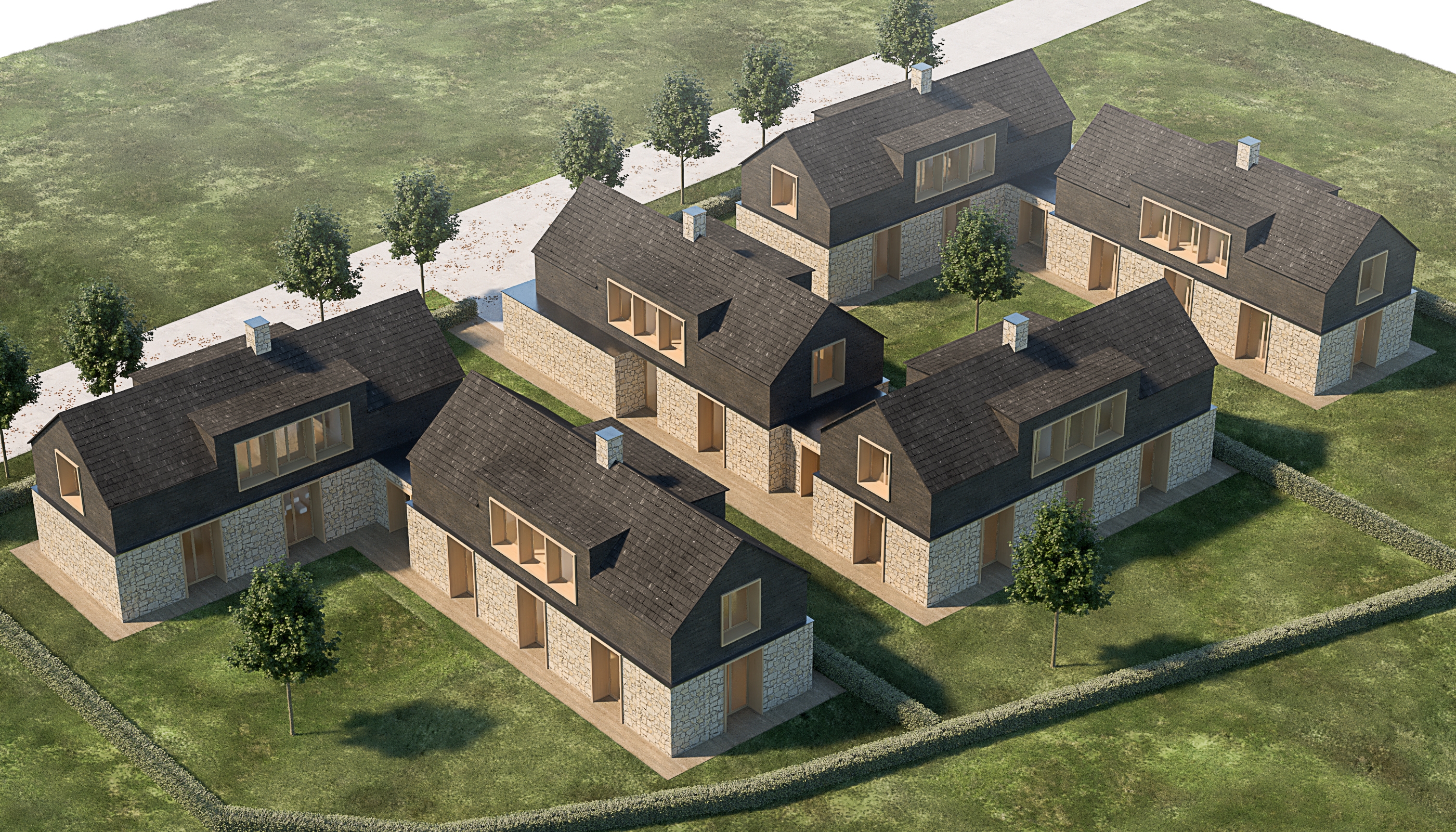 RD Albrechtovice - celkový pohled shora